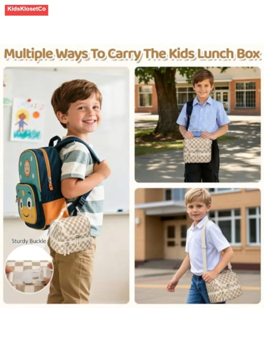 Corduroy Insulated Lunch Bag Double Decker Kids Reusable Tote